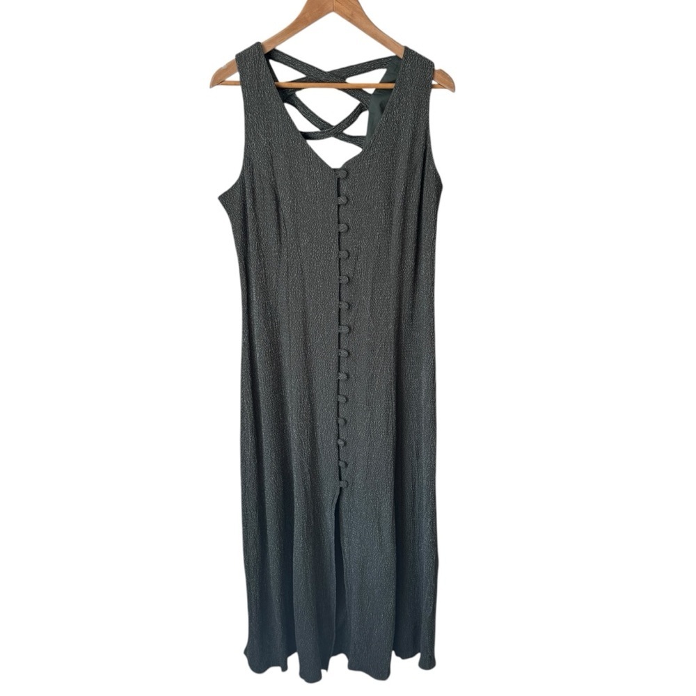 Vintage Jessica Button Front Sleeveless Green White Maxi Dress Women's Size 16